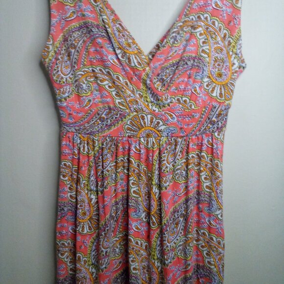 Old Navy Dress Women XS Sleeveless Sundress V-neck Stretch Pattern Pink Yellow - Picture 4 of 14